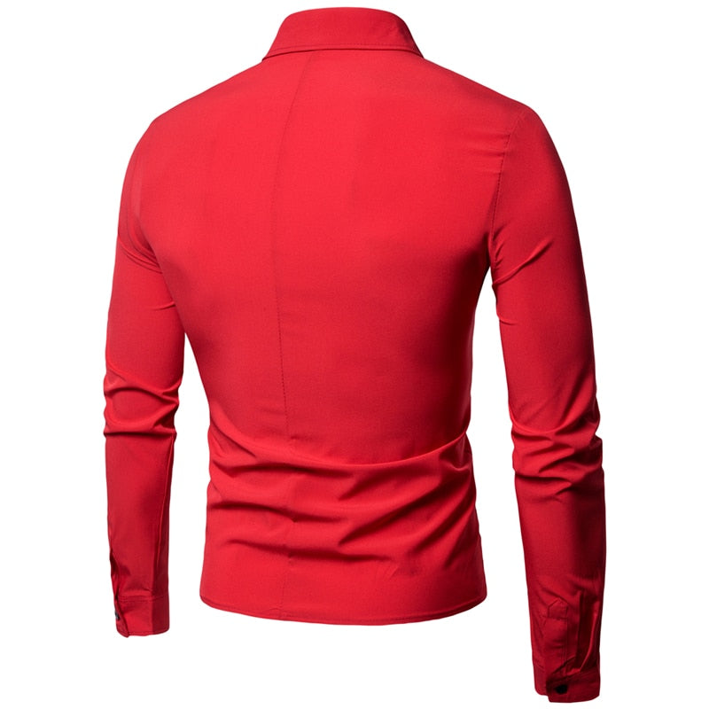 Men's Long Sleeve White Cotton Linen Casual Shirt