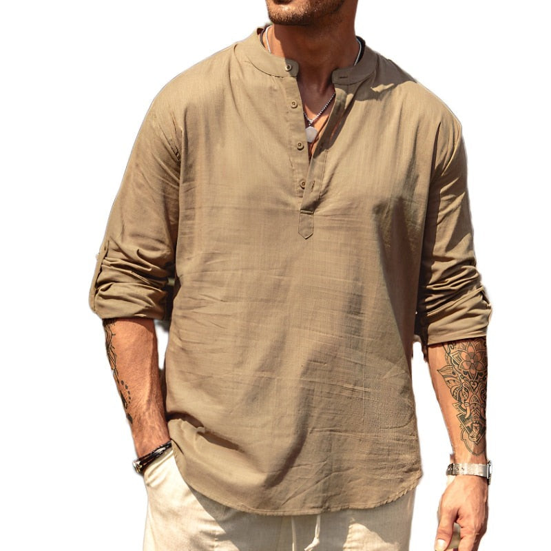Men's Long Sleeve Solid Color Loose Linen Shirts