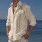 Men's Printed Cotton Linen Shirt with Button Turn-down Collar