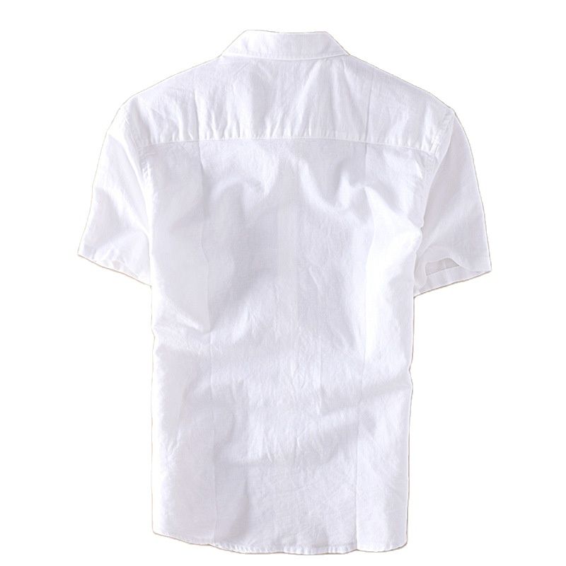 Men Short Sleeve Turn-Down Collar Cotton Linen Shirts