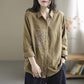 Women's Vintage Embroidery Cotton Linen Blouse - Long Sleeve