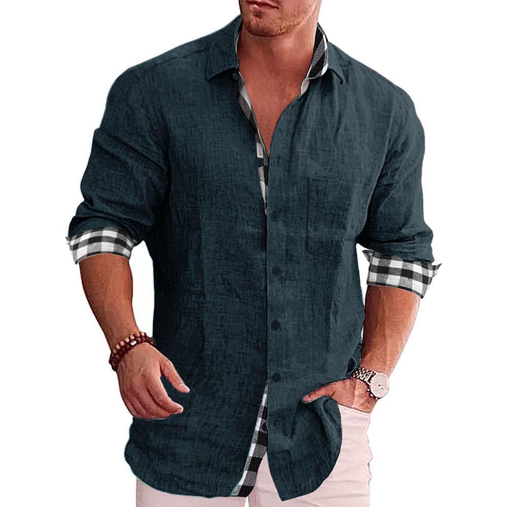 Men's Long Sleeve Tee Shirt Cotton Linen Loose Tops