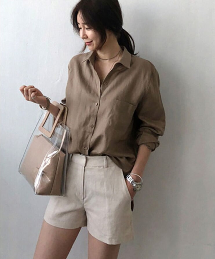 Women's Casual Long Sleeve Cotton Linen Shirt