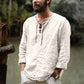 Men's Long Sleeve V-Neck Cotton Linen Shirt Tops