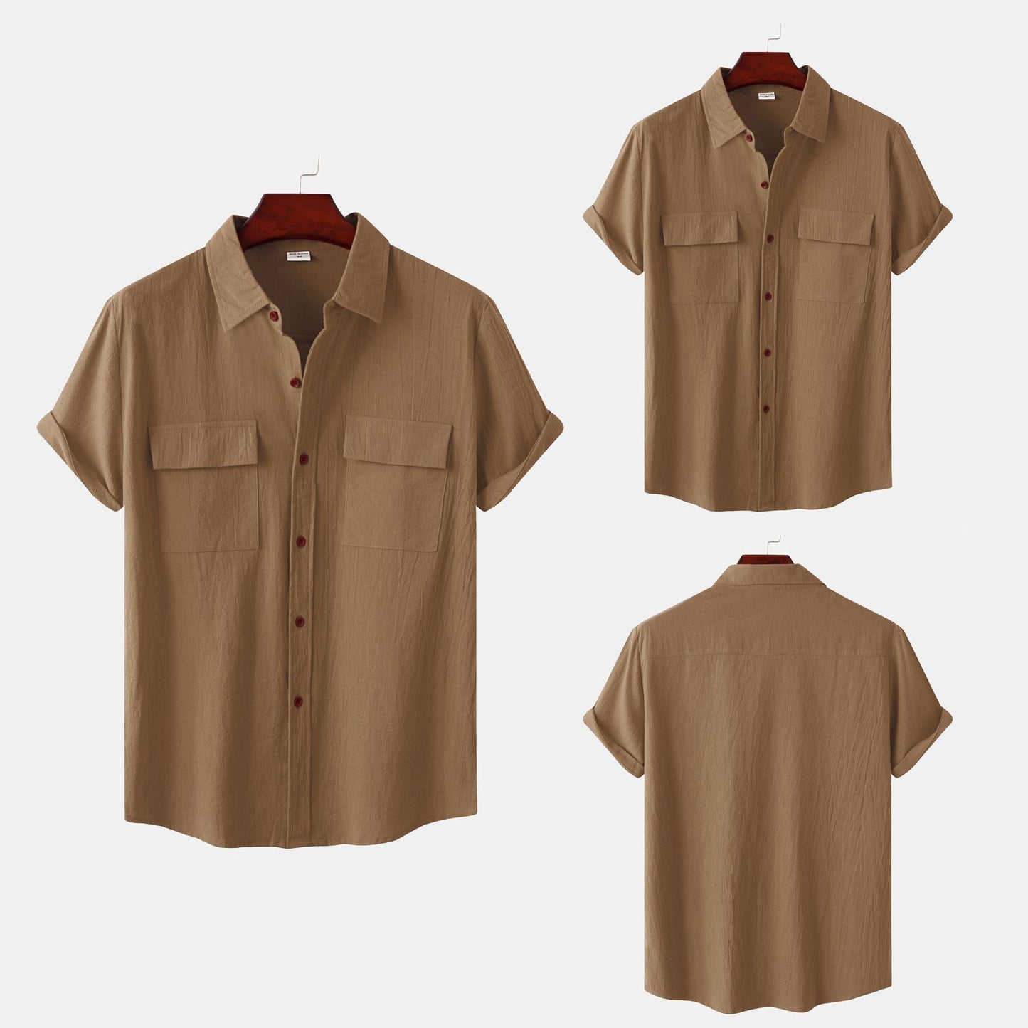 Men's Short Sleeve Turn-down Collar Cotton Linen Shirts