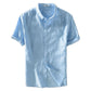 Men Short Sleeve Turn-Down Collar Cotton Linen Shirts